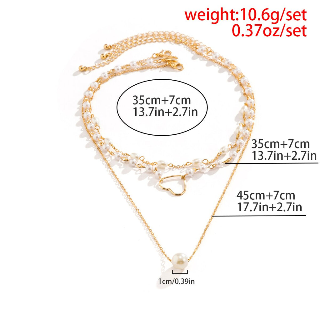 IngeSight.Z Multilayer Pearls Love Heart Pendant Necklace for Women Elegant Gold Color Party Wedding Necklace Jewelry Gift