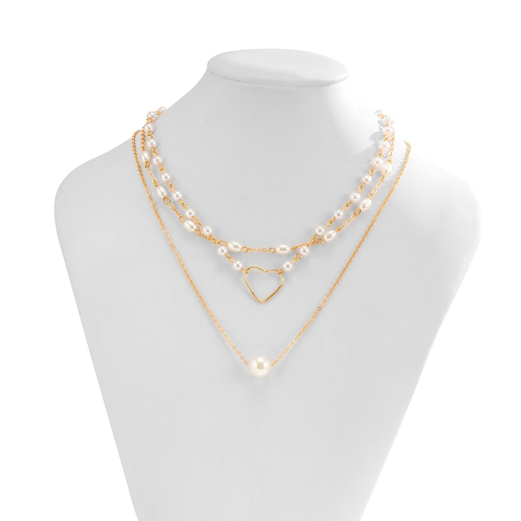 IngeSight.Z Multilayer Pearls Love Heart Pendant Necklace for Women Elegant Gold Color Party Wedding Necklace Jewelry Gift