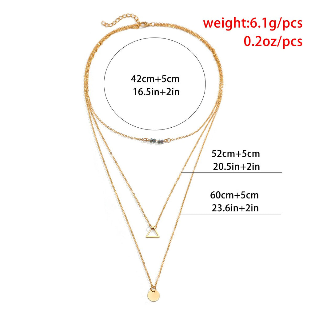 IngeSight.Z Multilayer Vintage Round Sequins Hollow Out Triangle Pendant Necklace for Women Boho Glass Beads Long Chest Chain