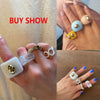 IngeSight.Z Punk Acrylic Resin Geometric Square Round Finger Rings Retro Letter Tai Chi Open Rings Set for Women Girls Jewelry