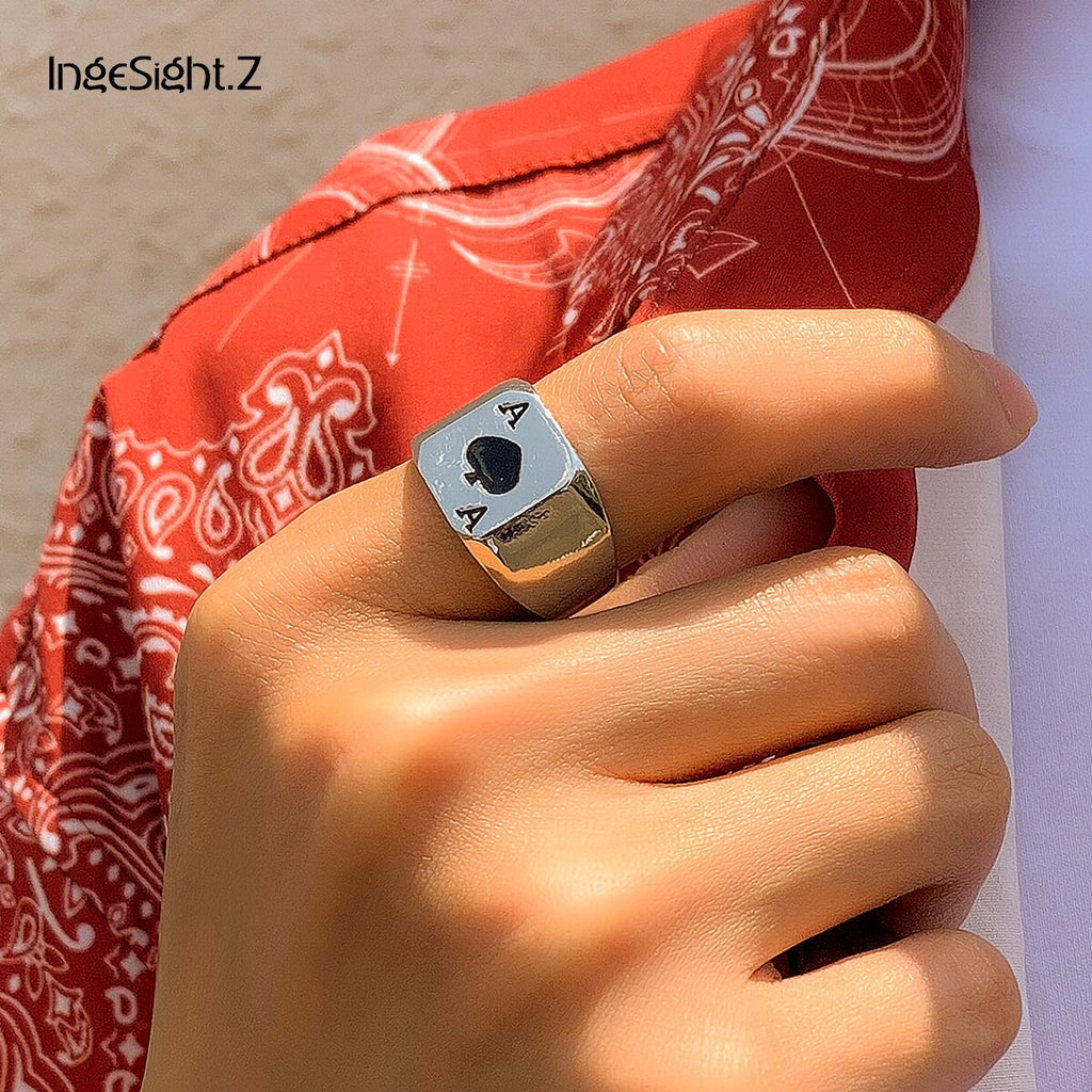 IngeSight.Z Punk Black Poker Mid Knuckle Finger Rings Hip Hop Rock for Men Silver Color Buckle Joint Tail Rings Jewelry Party