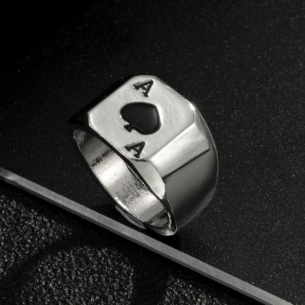 IngeSight.Z Punk Black Poker Mid Knuckle Finger Rings Hip Hop Rock for Men Silver Color Buckle Joint Tail Rings Jewelry Party