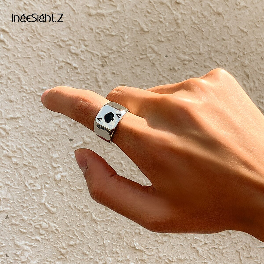 IngeSight.Z Punk Black Poker Mid Knuckle Finger Rings Hip Hop Rock for Men Silver Color Buckle Joint Tail Rings Jewelry Party