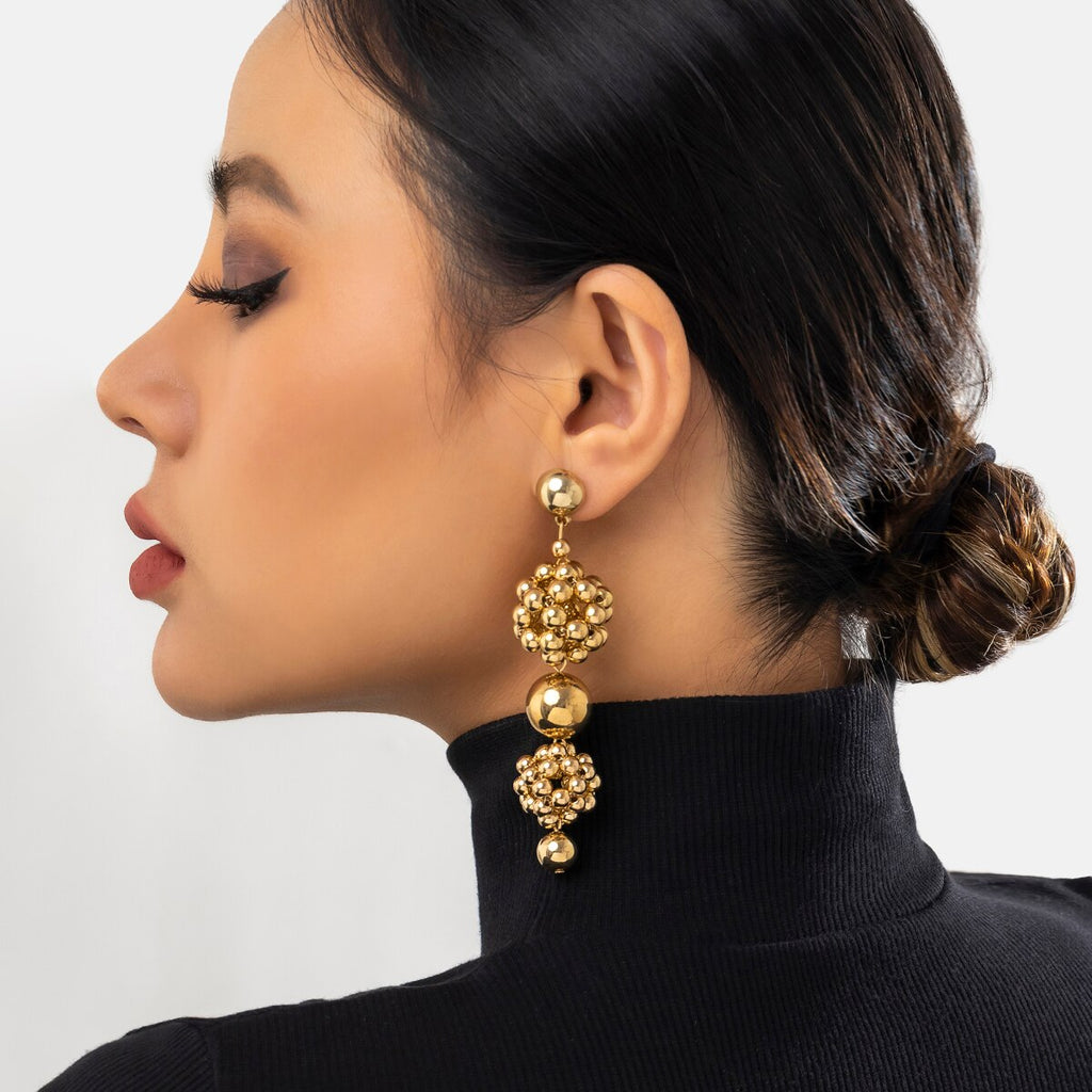 IngeSight.Z Punk Braided CCB Plastic Ball Bead Hoop Earrings For women Exaggerated Gold Color Geometric Round Ball Earrings