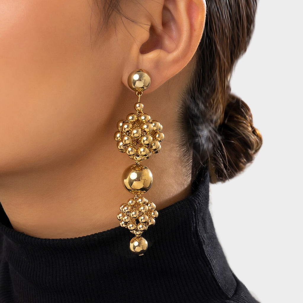 IngeSight.Z Punk Braided CCB Plastic Ball Bead Hoop Earrings For women Exaggerated Gold Color Geometric Round Ball Earrings