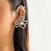 IngeSight.Z Punk CCB Beaded Flower Shape Ear Clip For Women Elegant White Peal Ears Hang Without Piercing Wedding Jewelry 1pcs
