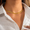 IngeSight.Z Punk Copper Flat Thin Snake Chain Choker Necklaces Multi Layered Gold Color Wide Link Chain Chunky Necklaces Jewelry