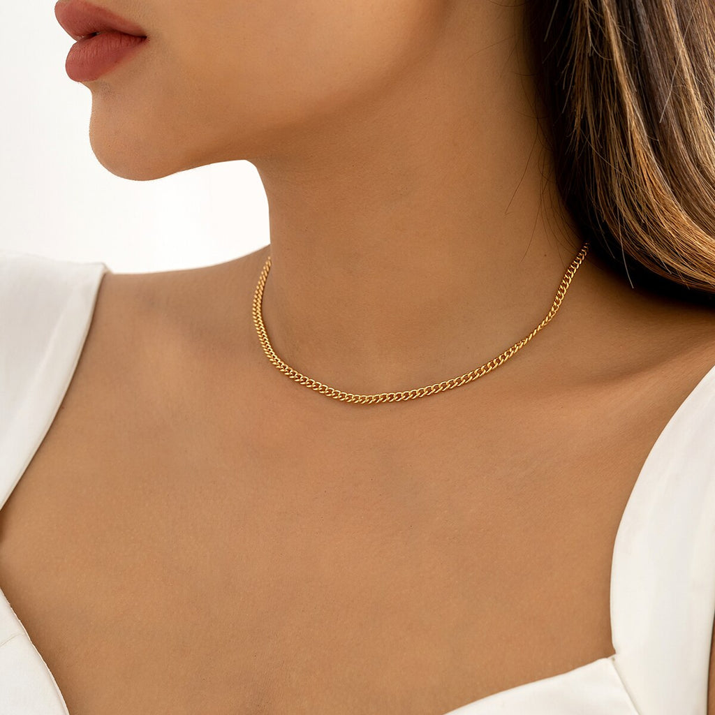 IngeSight.Z Punk Cuban Link Chain Choker Necklace For Woman Men Simple Gold Color Thin Clavicle Necklaces Jewelry