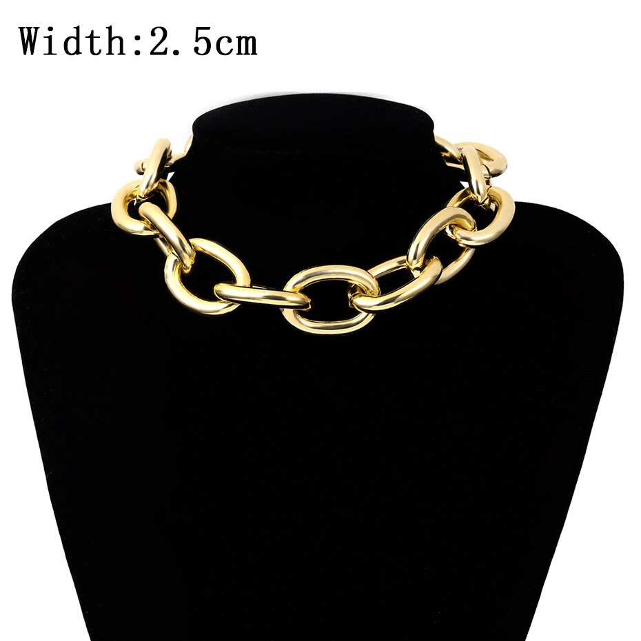 IngeSight.Z Punk Curb Cuban Choker Necklace Collar Statement Gold Color Chunky Thick Clavicle Chain Necklaces for Women Jewelry