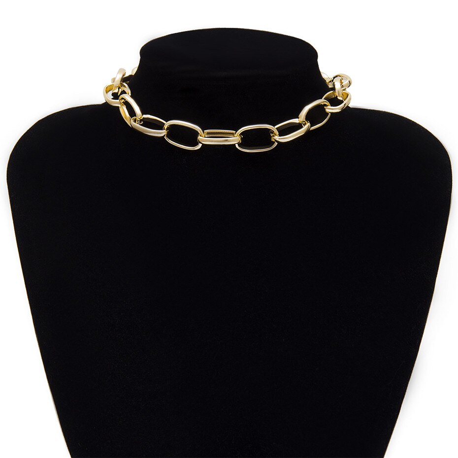 IngeSight.Z Punk Curb Cuban Choker Necklace Collar Statement Gold Color Chunky Thick Clavicle Chain Necklaces for Women Jewelry