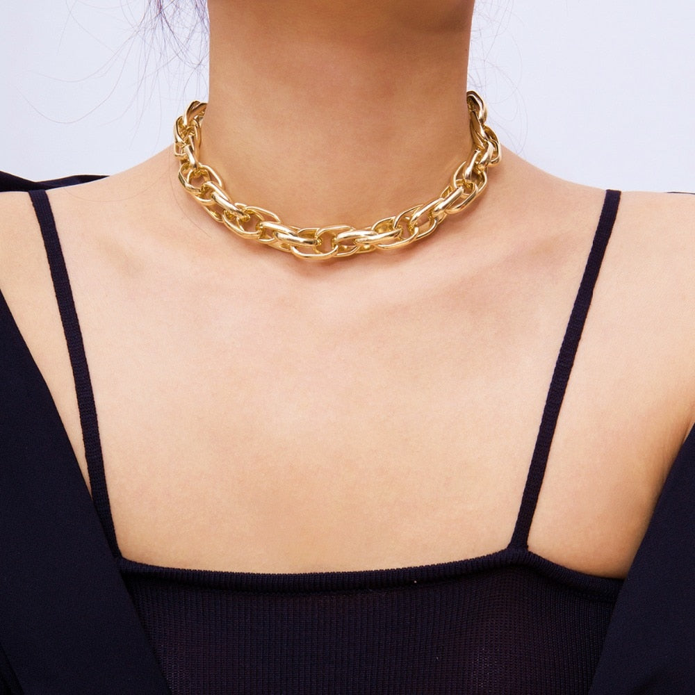 IngeSight.Z Punk Curb Cuban Choker Necklace Collar Statement Gold Color Chunky Thick Clavicle Chain Necklaces for Women Jewelry
