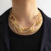 IngeSight.Z Punk Exaggerated Big Circle Chunky Interwoven Chain Necklace for Women Men Gothic Gold Color Clavicle Collar Neck