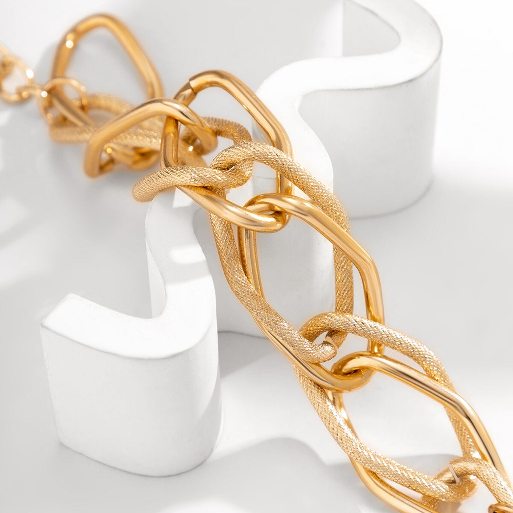 IngeSight.Z Punk Exaggerated Big Circle Chunky Interwoven Chain Necklace for Women Men Gothic Gold Color Clavicle Collar Neck