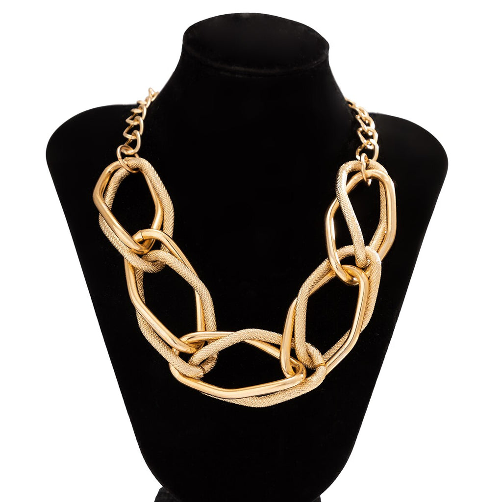 IngeSight.Z Punk Exaggerated Big Circle Chunky Interwoven Chain Necklace for Women Men Gothic Gold Color Clavicle Collar Neck