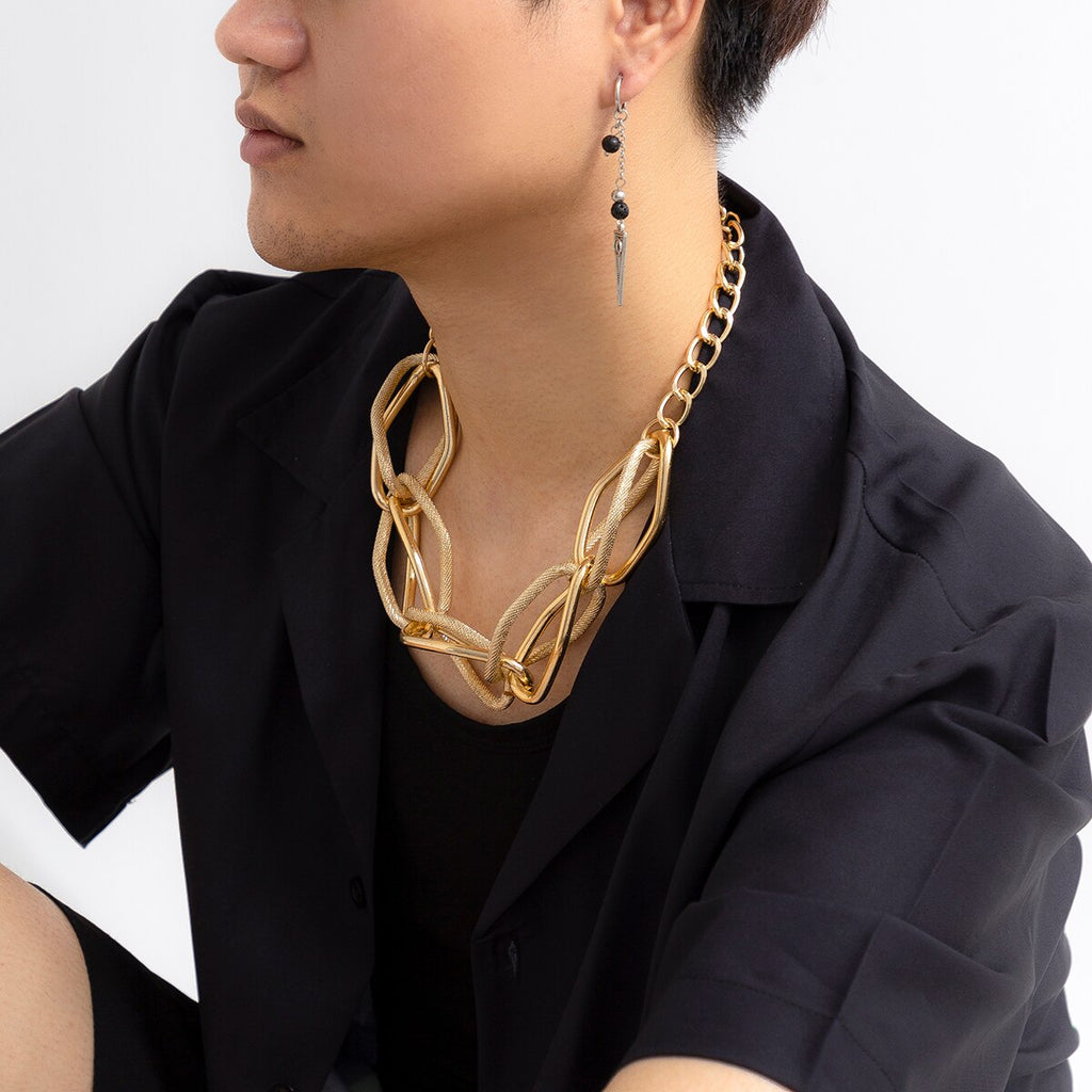 IngeSight.Z Punk Exaggerated Big Circle Chunky Interwoven Chain Necklace for Women Men Gothic Gold Color Clavicle Collar Neck