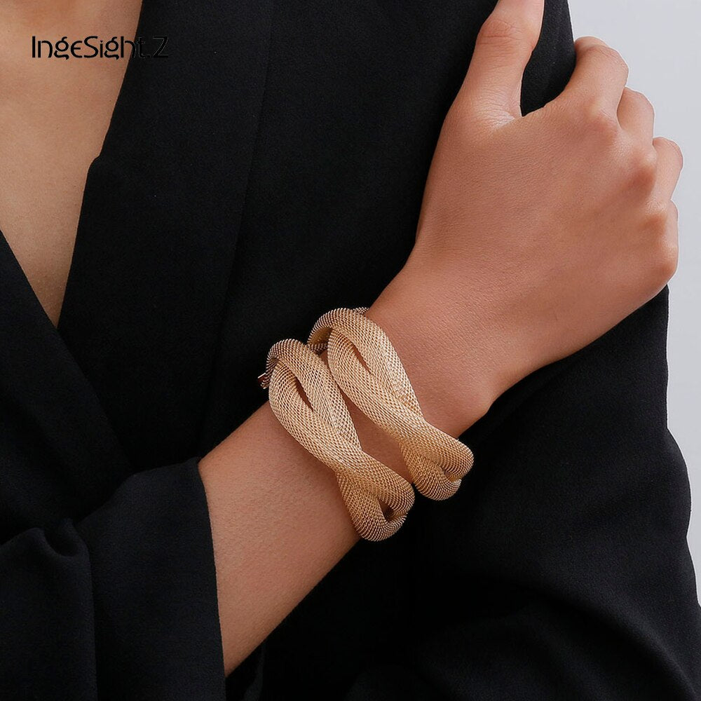 IngeSight.Z Punk Exaggerated Cross Cuff Bangles Statement Gold Color Metal Wrist Chain Bracelets Bangles for Women Jewelry Party