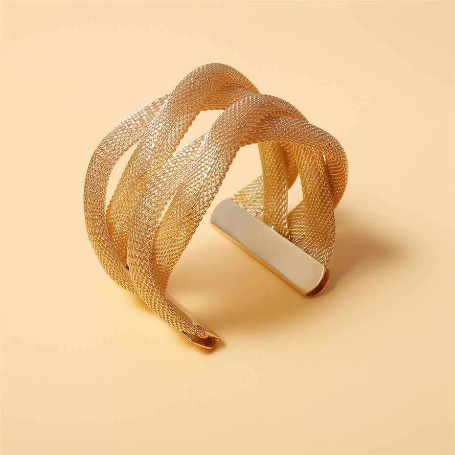 IngeSight.Z Punk Exaggerated Cross Cuff Bangles Statement Gold Color Metal Wrist Chain Bracelets Bangles for Women Jewelry Party