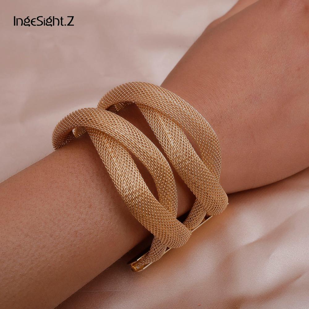 IngeSight.Z Punk Exaggerated Cross Cuff Bangles Statement Gold Color Metal Wrist Chain Bracelets Bangles for Women Jewelry Party