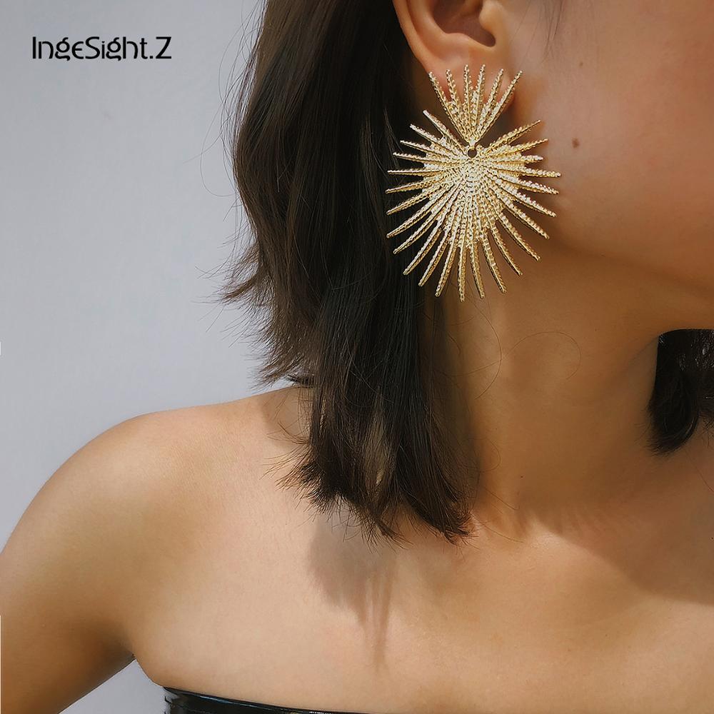 IngeSight.Z Punk Exaggerated Heart Dangle Earrings for Women Statement Hip Hop Gold Color Geometric Big Drop Earrings Jewelry