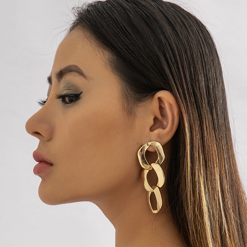 IngeSight.Z  Punk Exaggerated Long Chain Ring Buckle Drop Earrings for Women Vintage Geometric Hollow Hip Hop Earring Party Gift
