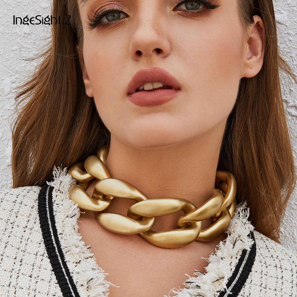 IngeSight.Z Punk Exaggerated Miami Cuban Thick Choker Necklaces Hip Hop Gold Color Chunky Collar Necklace for Women Men Jewelry