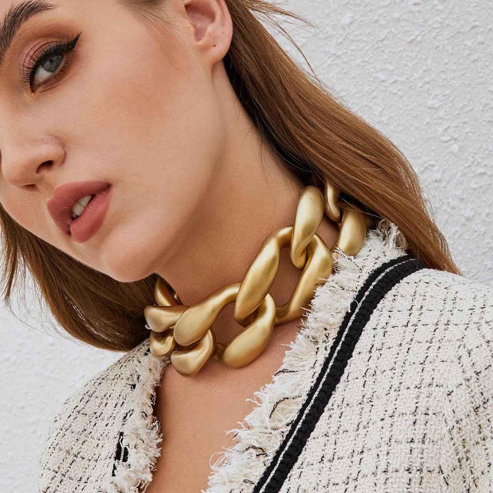 IngeSight.Z Punk Exaggerated Miami Cuban Thick Choker Necklaces Hip Hop Gold Color Chunky Collar Necklace for Women Men Jewelry