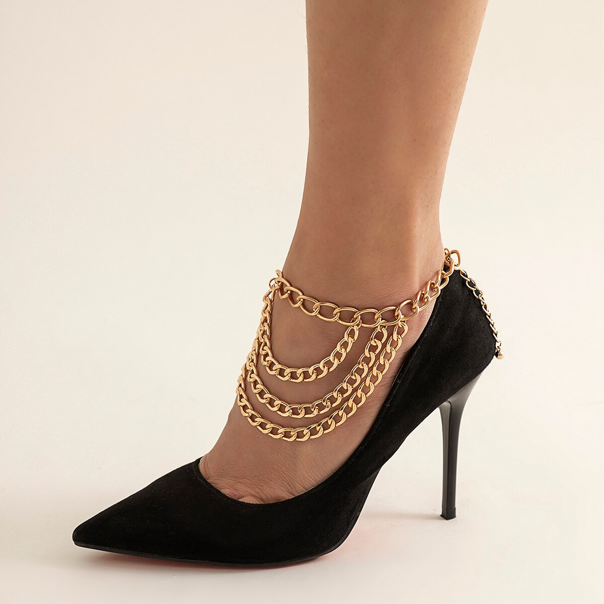 IngeSight.Z Punk Exaggerated Multilayer Tassel Anklet for Women 2022 Charm Miami Cuban High Heels Fringe Chain Anklet Jewelry