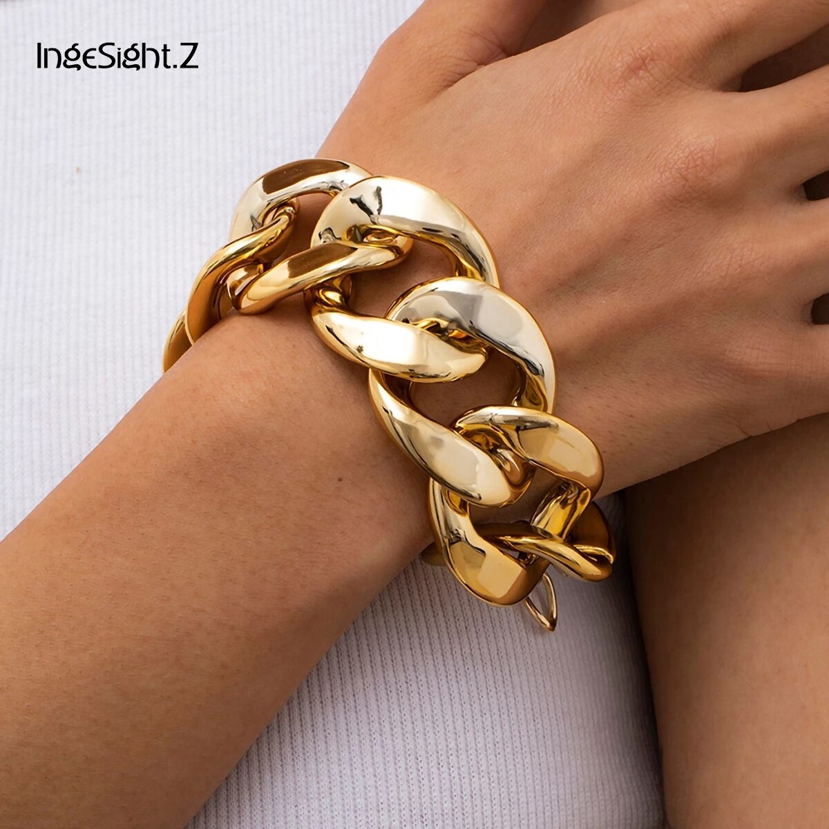 IngeSight.Z Punk Exaggerated Plastic Material Bracelets On Hand Kpop Chunky Big Chain Bracelets Bangles for Women Jewelry Gifts