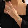 IngeSight.Z Punk Finger Bracelets with Ring for Women Vintage Dark Openwork Engraving Triangle Link Charm Bracelet Jewelry