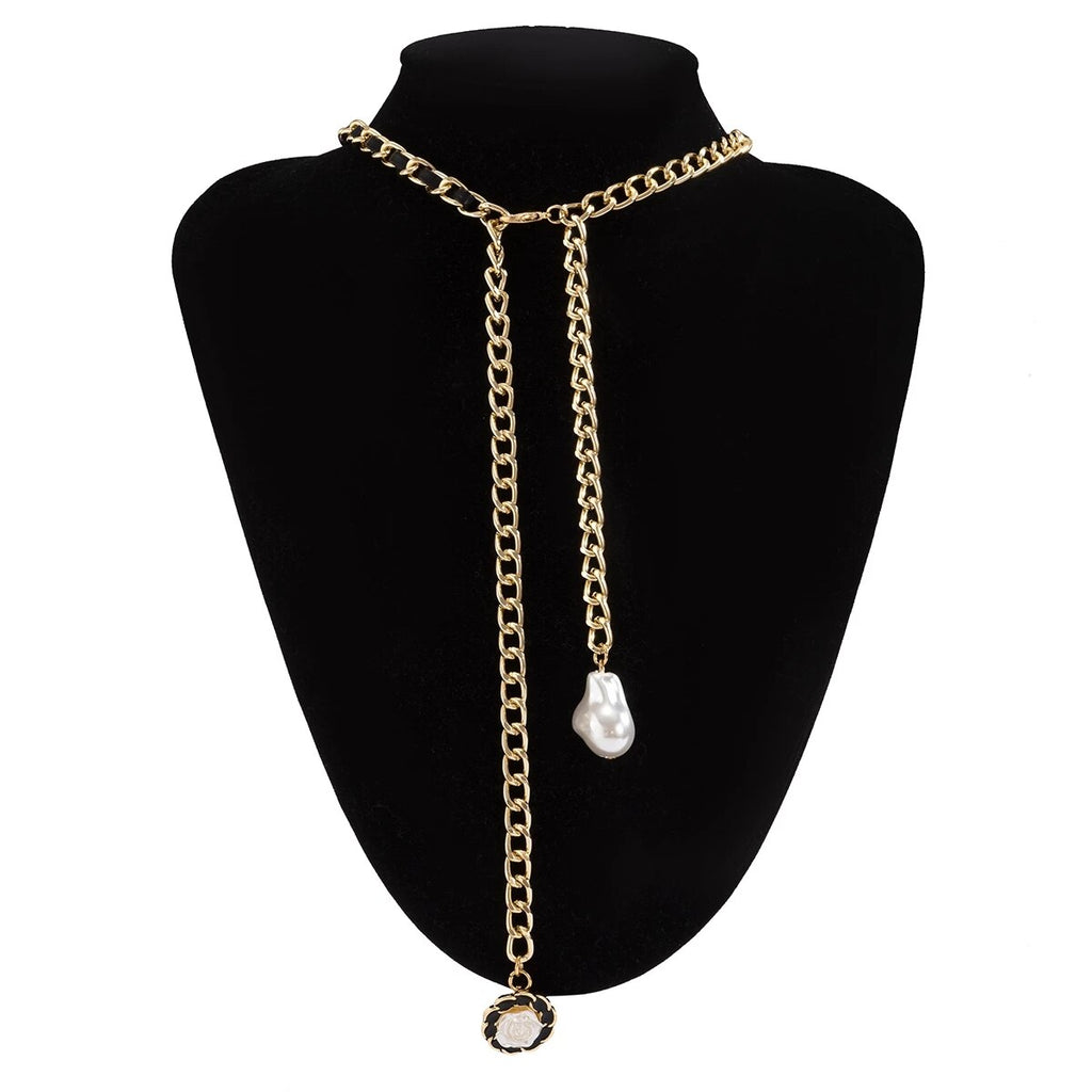 IngeSight.Z Punk Gold Color Link Chain Long Necklace Imitation Pearl Baroque Small Ball Pendant Necklaces for Women Jewelry Gift