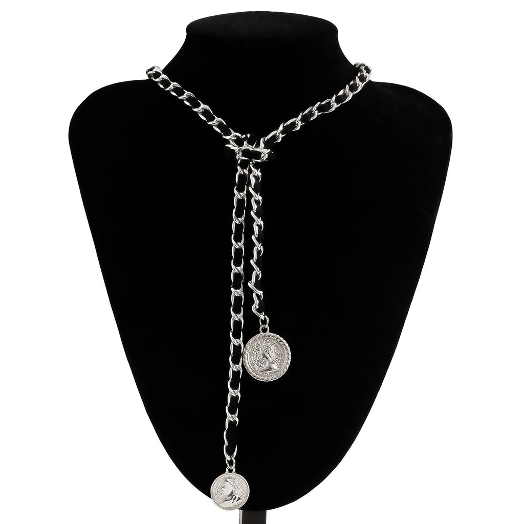 IngeSight.Z Punk Gold Color Link Chain Long Necklace Imitation Pearl Baroque Small Ball Pendant Necklaces for Women Jewelry Gift