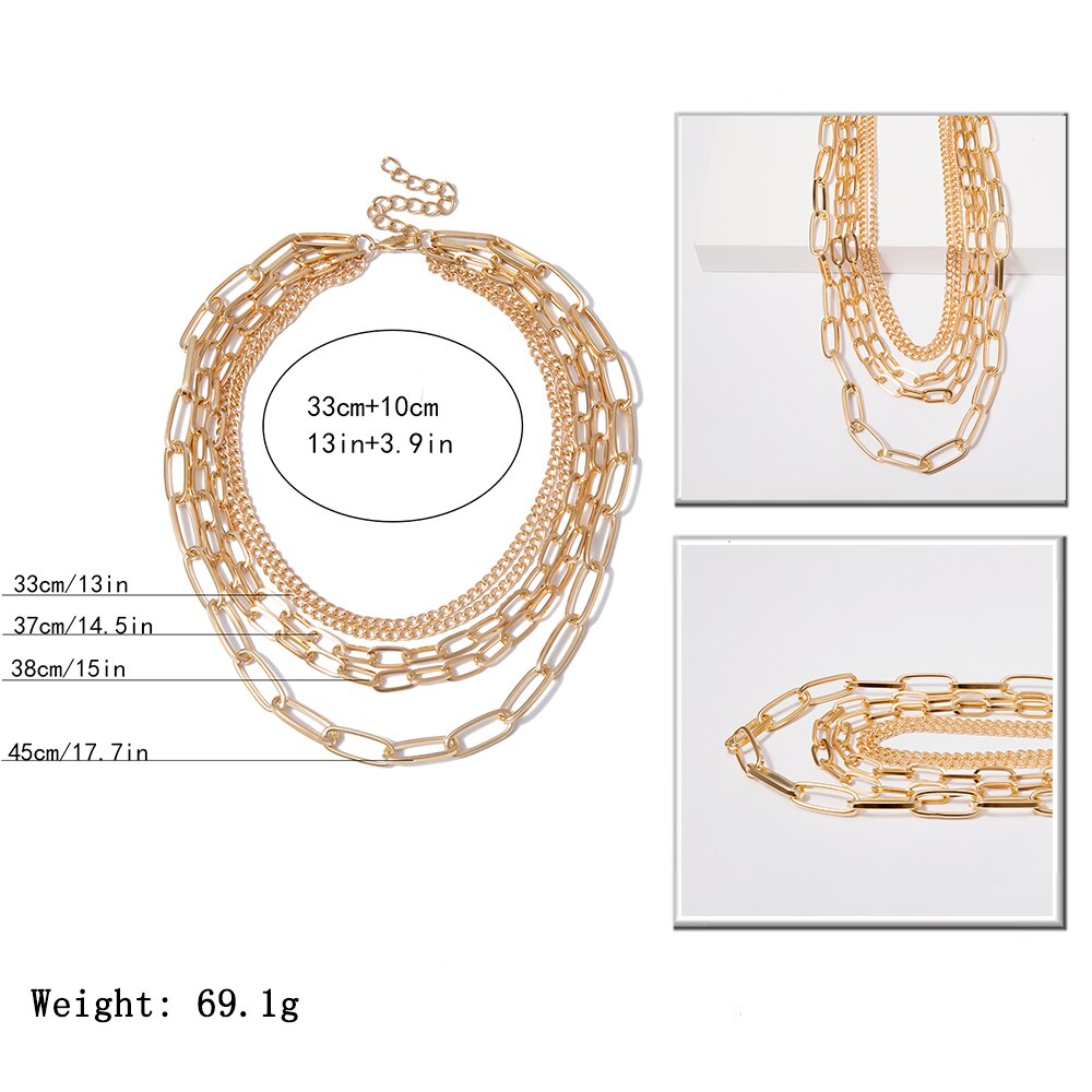 IngeSight.Z Punk Hip Hop Multi Layer Chunky Thick Choker Necklace Collar Vintage Curb Cuba Chain Necklace for Women Men Jewelry