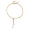 IngeSight.Z Punk Imitation Pearl Baroque Choker Necklace Simple Minimalist Link Chain Long Pendant Necklaces for Women Jewelry