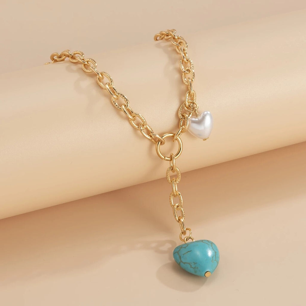 IngeSight.Z Punk Imitation Pearl Baroque Choker Necklace Simple Minimalist Link Chain Long Pendant Necklaces for Women Jewelry