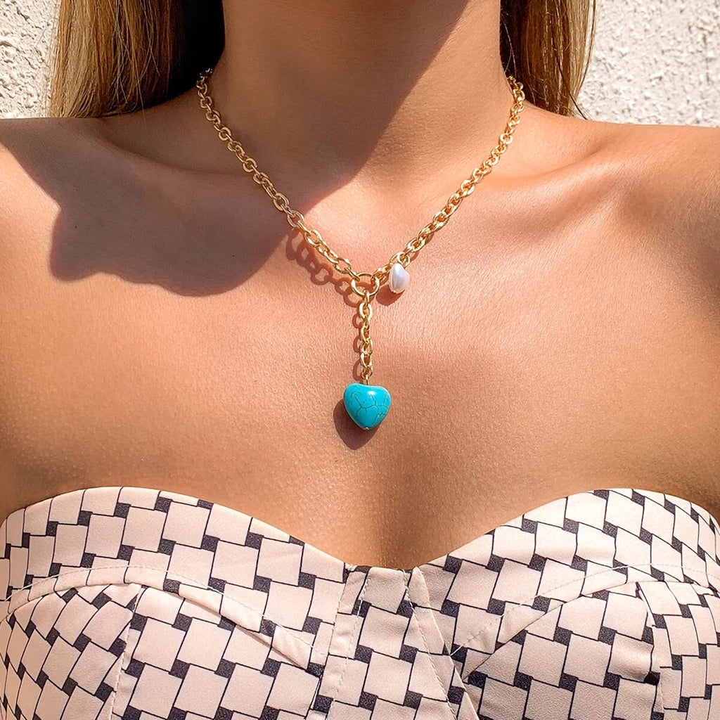 IngeSight.Z Punk Imitation Pearl Baroque Choker Necklace Simple Minimalist Link Chain Long Pendant Necklaces for Women Jewelry