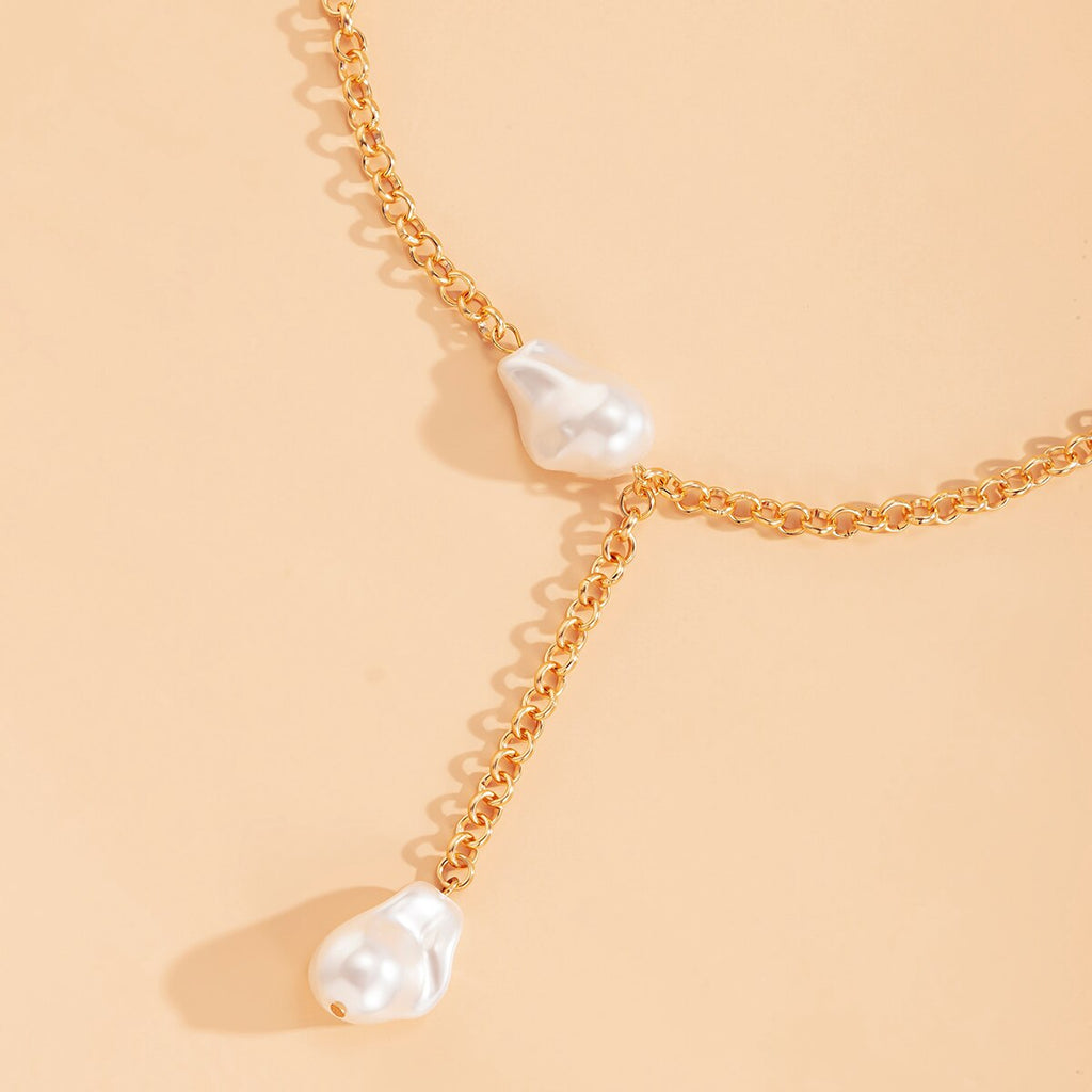 IngeSight.Z Punk Imitation Pearl Baroque Choker Necklace Simple Minimalist Link Chain Long Pendant Necklaces for Women Jewelry