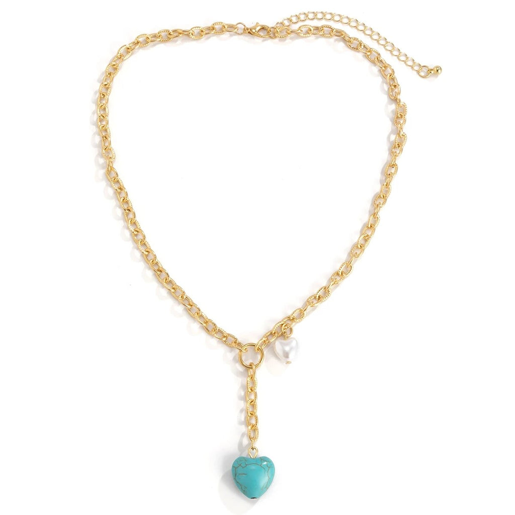 IngeSight.Z Punk Imitation Pearl Baroque Choker Necklace Simple Minimalist Link Chain Long Pendant Necklaces for Women Jewelry