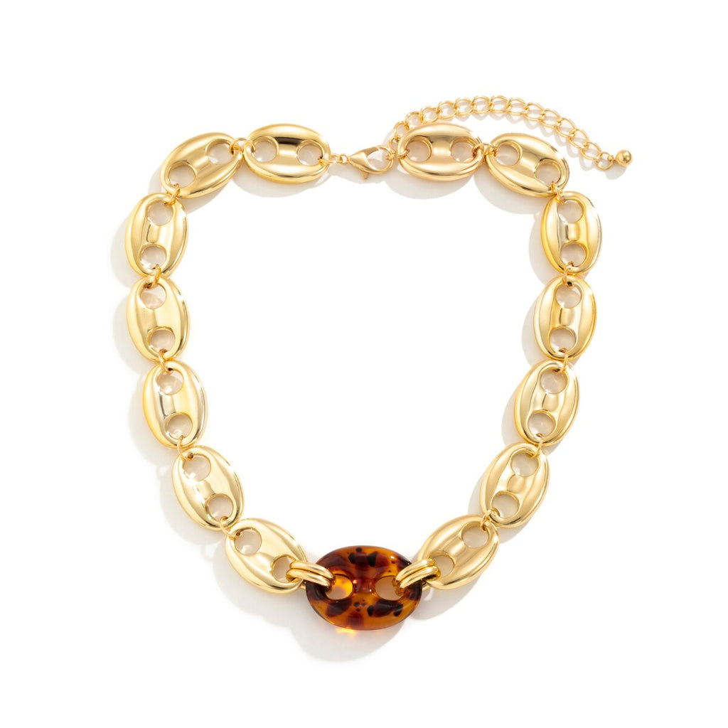 IngeSight.Z Punk Leopard Tortoiseshell AcRylic Resin Choker Necklaces Vintage Chunky Thick Clavicle Necklaces for Women  Jewelry