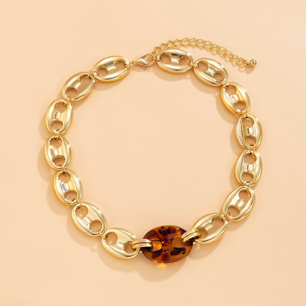 IngeSight.Z Punk Leopard Tortoiseshell AcRylic Resin Choker Necklaces Vintage Chunky Thick Clavicle Necklaces for Women  Jewelry