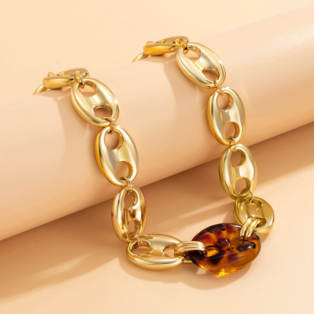 IngeSight.Z Punk Leopard Tortoiseshell AcRylic Resin Choker Necklaces Vintage Chunky Thick Clavicle Necklaces for Women  Jewelry