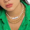 IngeSight.Z Punk Letter Beaded Heavy Metal Thick Chain Pendant Necklace For Women Vintage Imitation Pearls Choker Necklace Gift