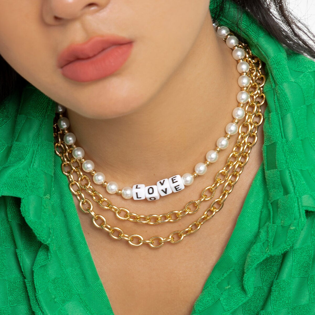 IngeSight.Z Punk Letter Beaded Heavy Metal Thick Chain Pendant Necklace For Women Vintage Imitation Pearls Choker Necklace Gift