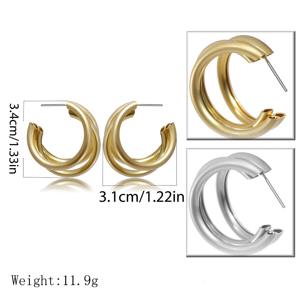 IngeSight.Z Punk Matte Gold Color Geometric Twisted Curved Cross Round Circle Stud Earrings for Statement Women Jewelry Gifts