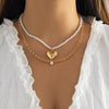 IngeSight.Z Punk Metal Love Heart Pendant Pearl Beaded Necklace For Women Vintage Elegant Clavicle Chain Jewelry Gifts
