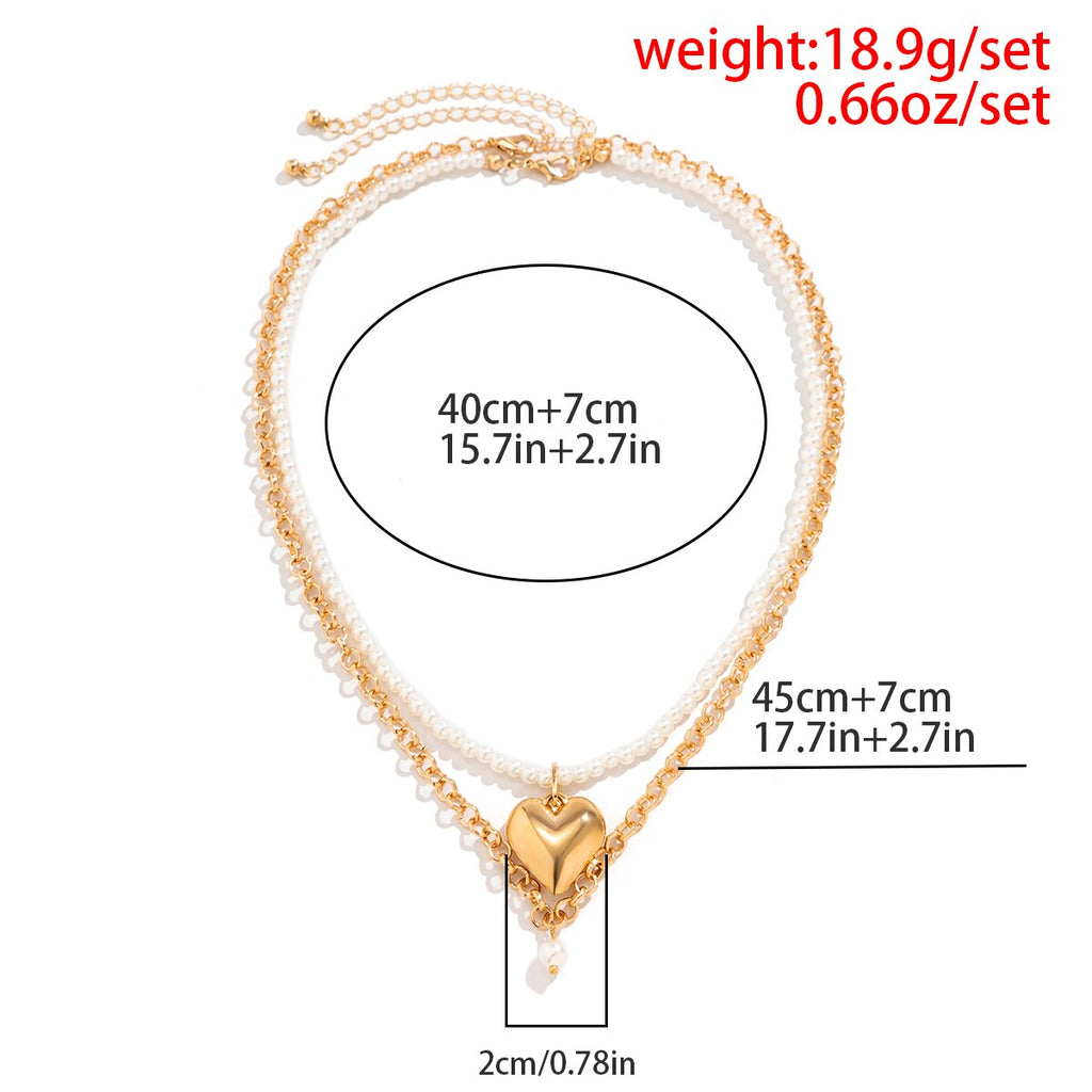 IngeSight.Z Punk Metal Love Heart Pendant Pearl Beaded Necklace For Women Vintage Elegant Clavicle Chain Jewelry Gifts
