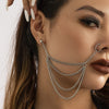 IngeSight.Z Punk Metal Tassel Multilayer Nose Earrings Chain for Women Hip Hop One-piece Nose Ring Piercing Stud Body Jewelry