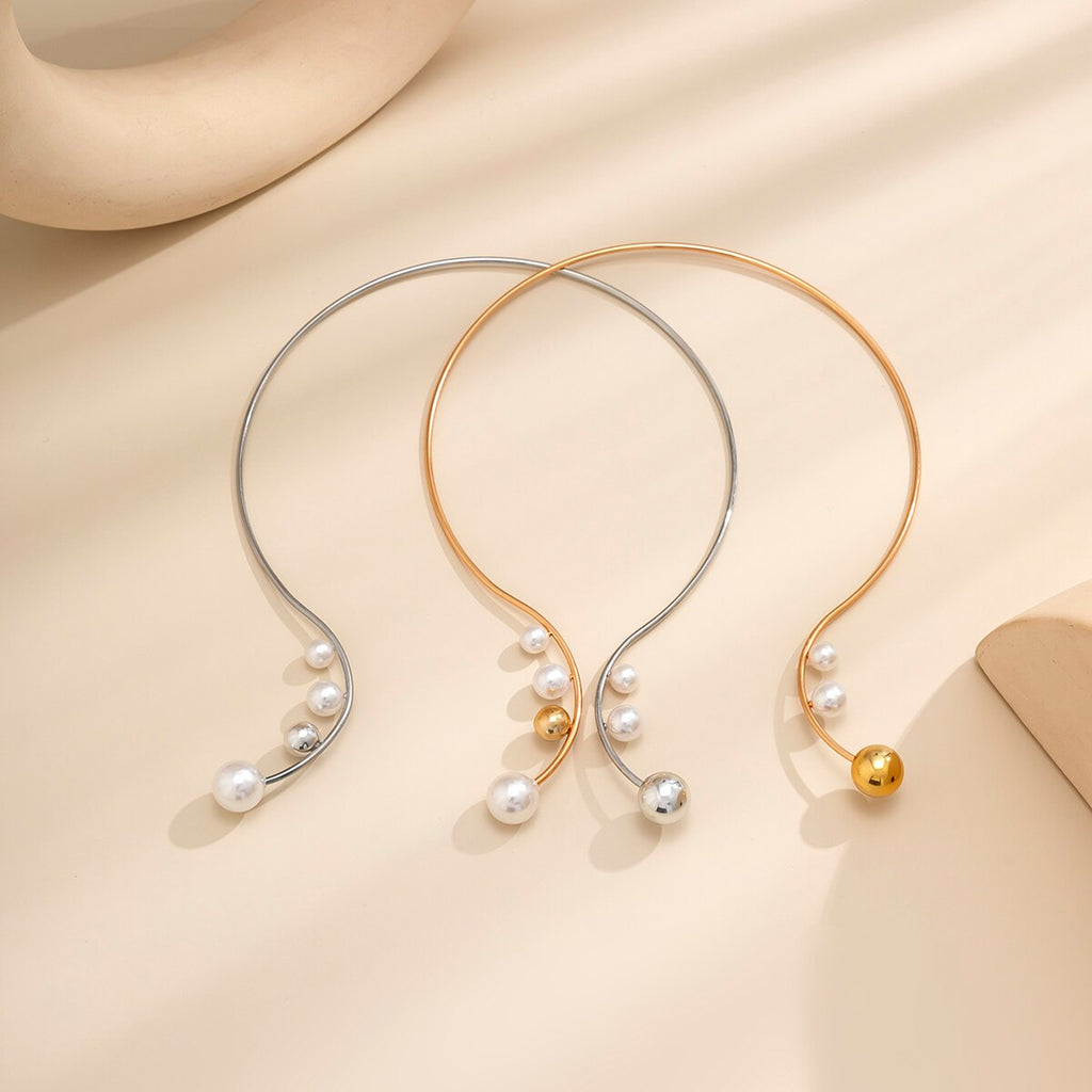 IngeSight.Z Punk Metal Torques Simulated Pearls Choker Necklace For Women Elegant Big Balls Short Choker Collares Party Jewelry