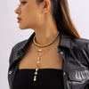 IngeSight.Z Punk Multilayer CCB Ball Beads Choker Necklace for Women Pearl Rhinestone Buckle Disc Tassel Long Chain Goth Neck