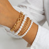 IngeSight.Z Punk Multilayer Imitation Pearls Beaded Miami Cuban Thick Bracelet Set for Women Men Gold Color Charm Wrist Chain