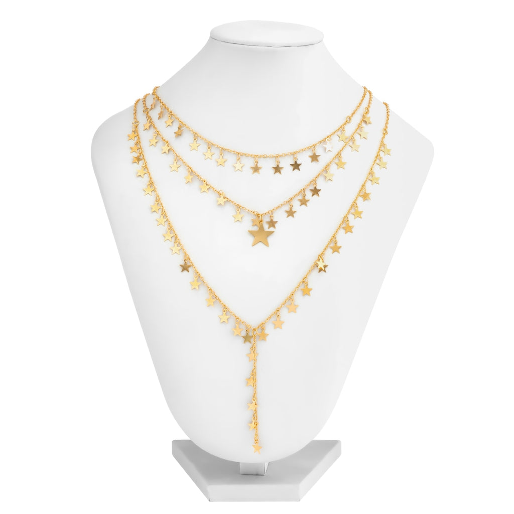 IngeSight.Z Punk Multilayer Star Long Tassel Chain Pendants Necklaces For Women Gold Color Charms Choker Necklace Set Jewelry